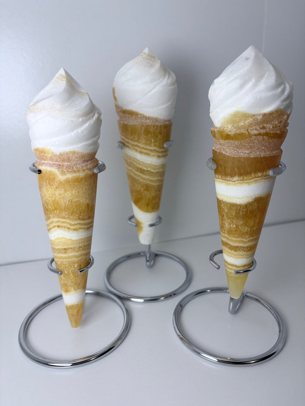 Orange Calcite “Ice Cream Cone” Carving with Stand