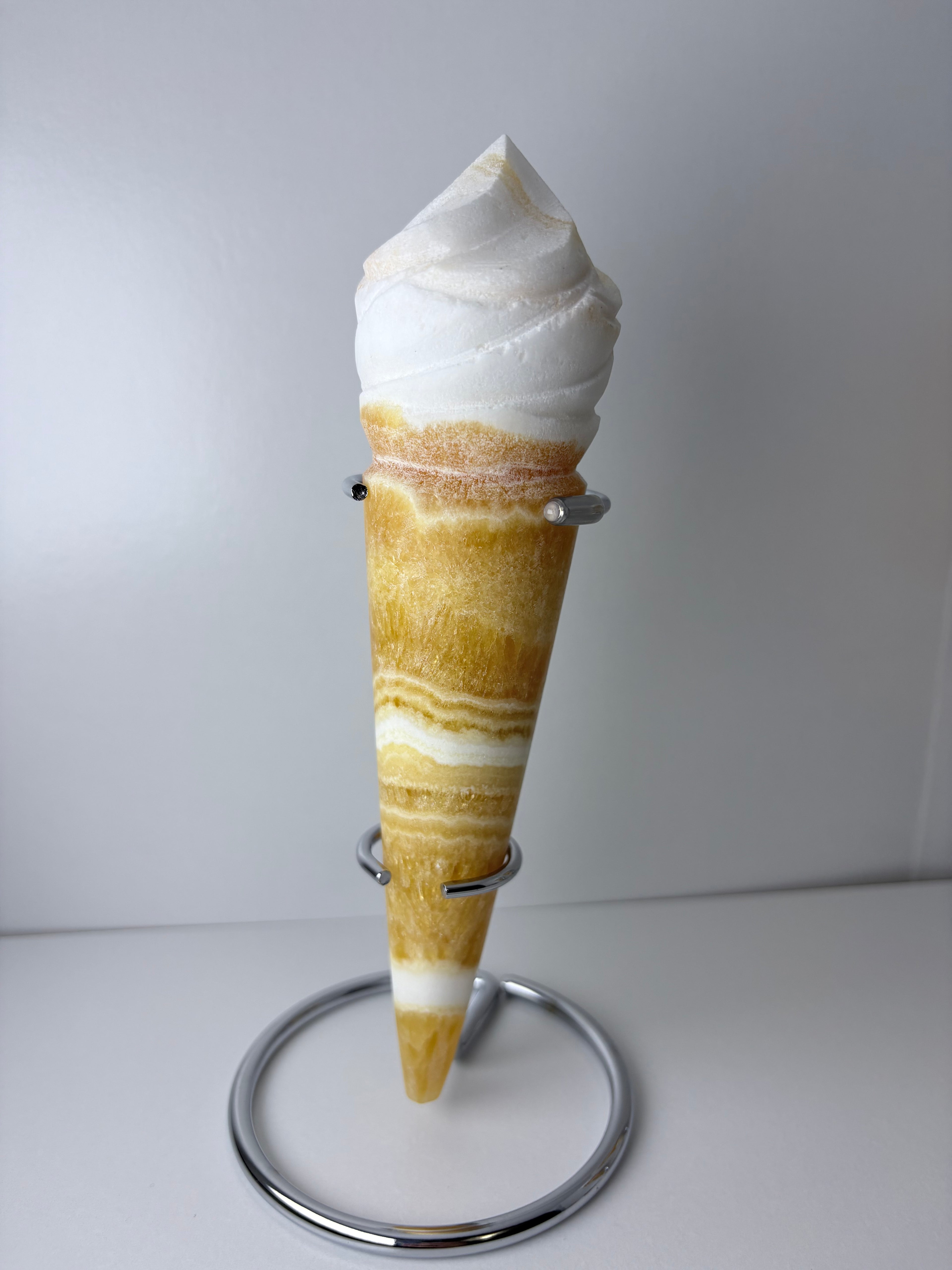 Orange Calcite “Ice Cream Cone” Carving with Stand