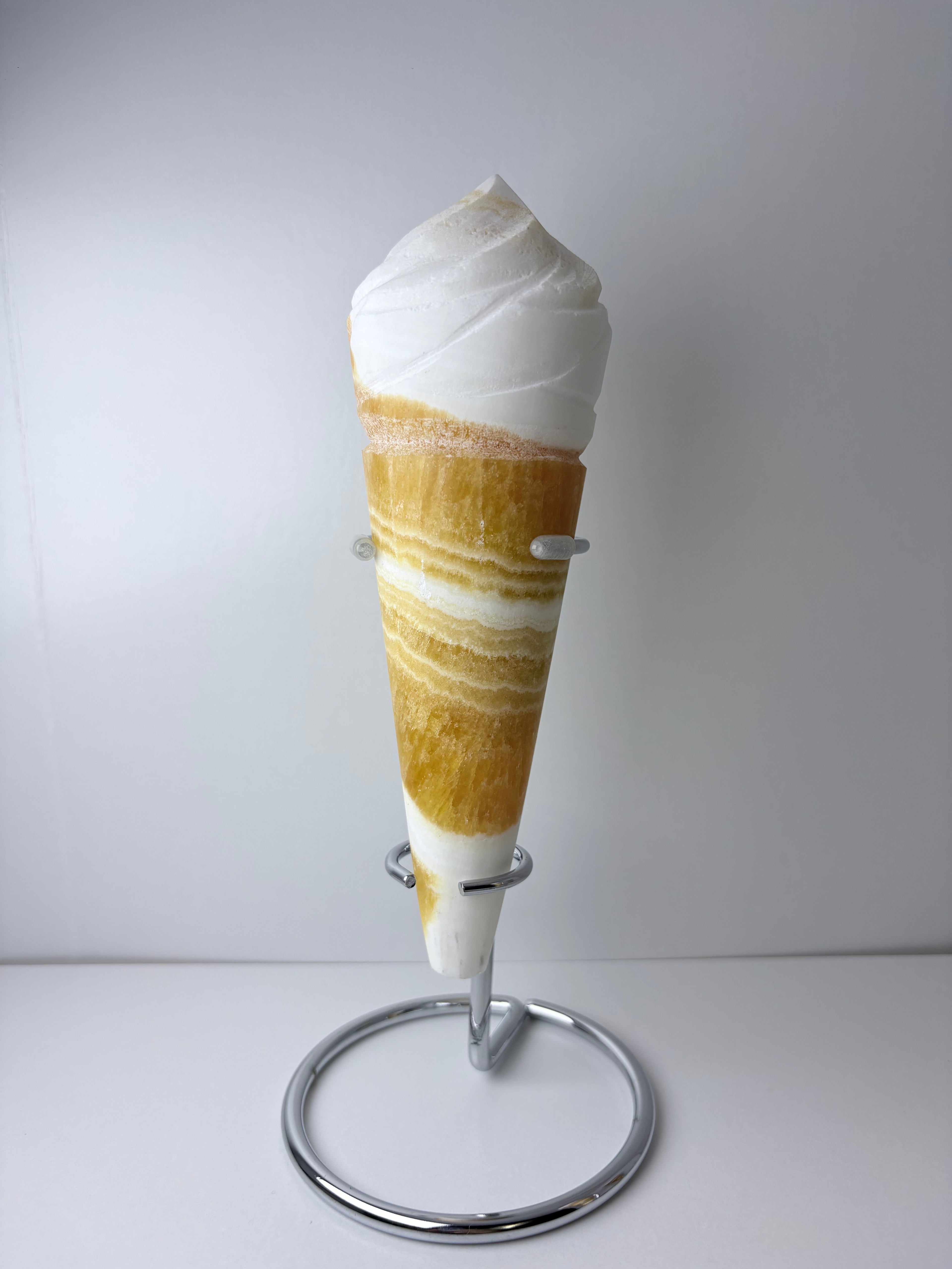 Orange Calcite “Ice Cream Cone” Carving with Stand