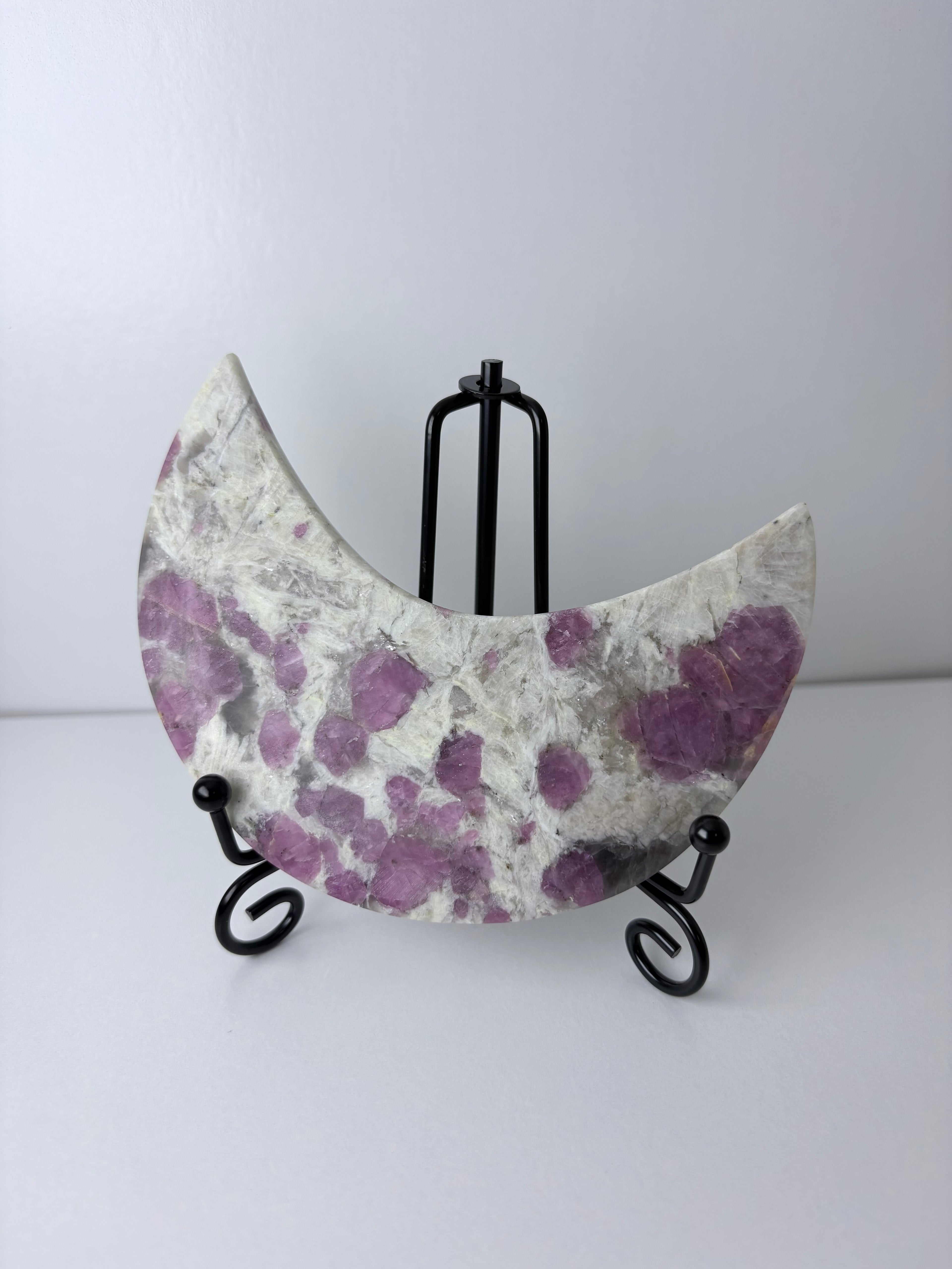 Plum Blossom Tourmaline Moon on Stand