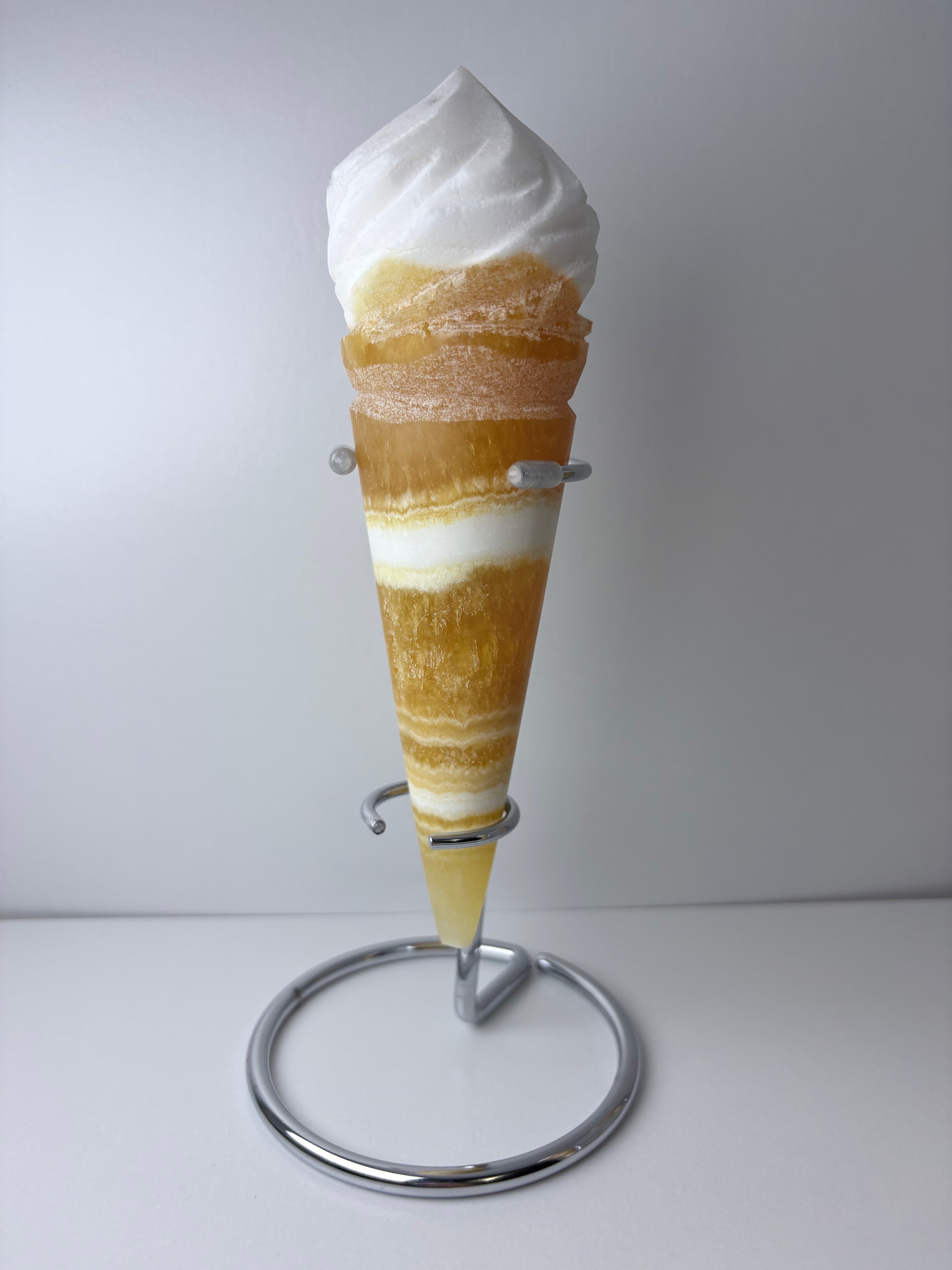 Orange Calcite “Ice Cream Cone” Carving with Stand