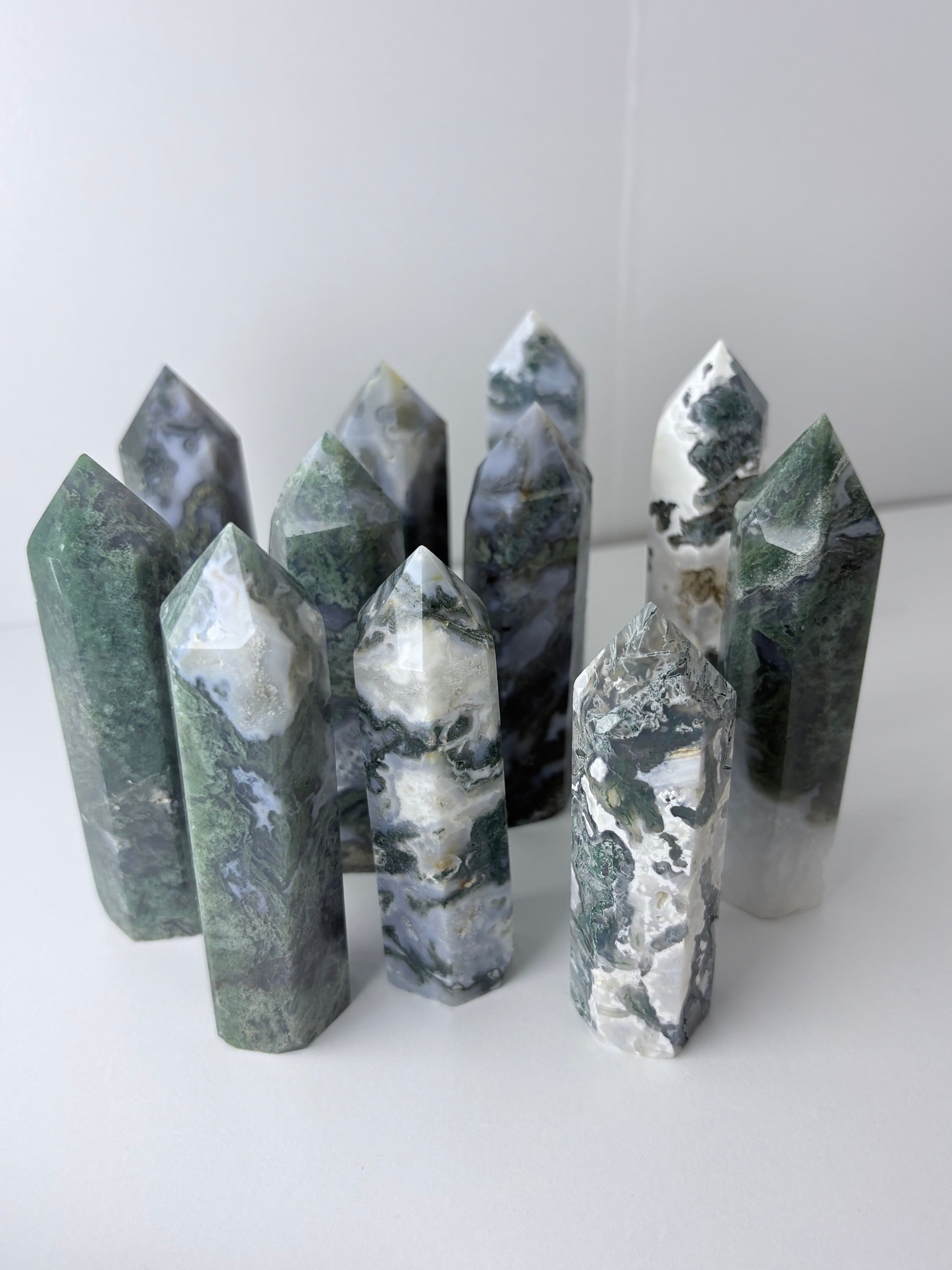 Moss Agate Obelisk Towers